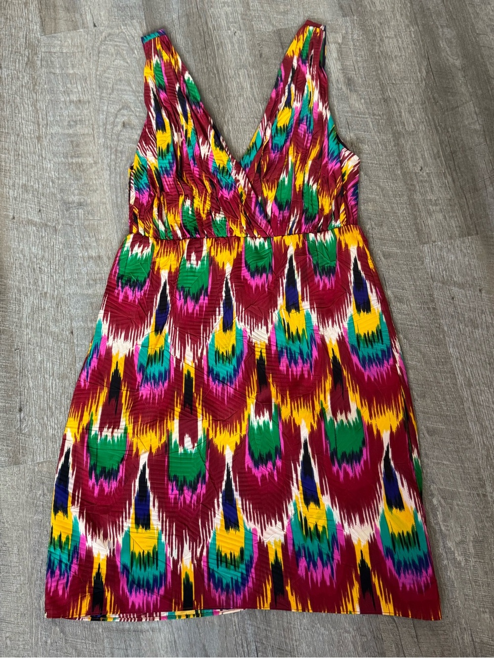 Alice + Olivia Alameda Ikat Multicolor Sleeveless V-Neck Mini Dress, Size S